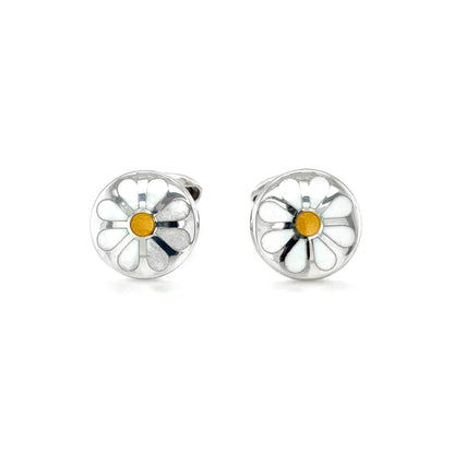 Silver & Enamel Yellow & White Daisy Flower Cufflinks