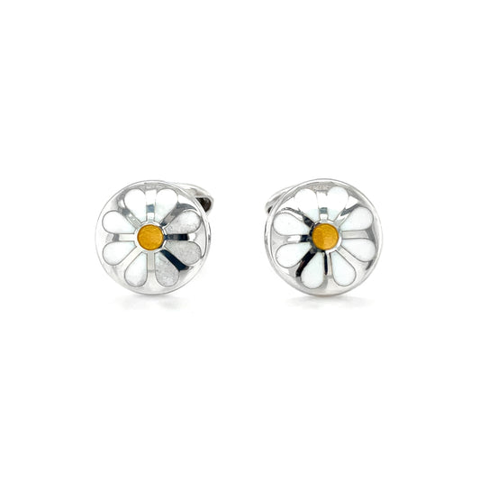 Silver & Enamel Yellow & White Daisy Flower Cufflinks