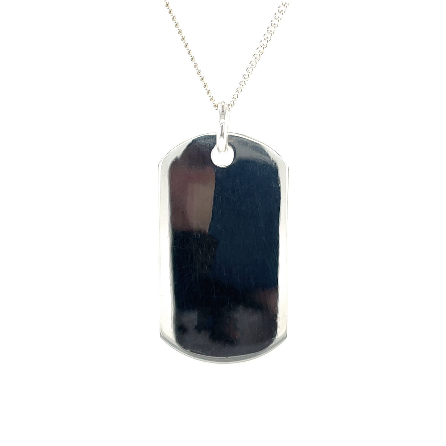 Silver Polished 'Dog Tag' Pendant (35x20mm) & Chain