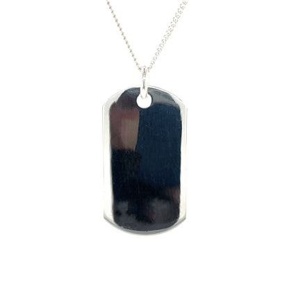 Silver Polished 'Dog Tag' Pendant (35x20mm) & Chain