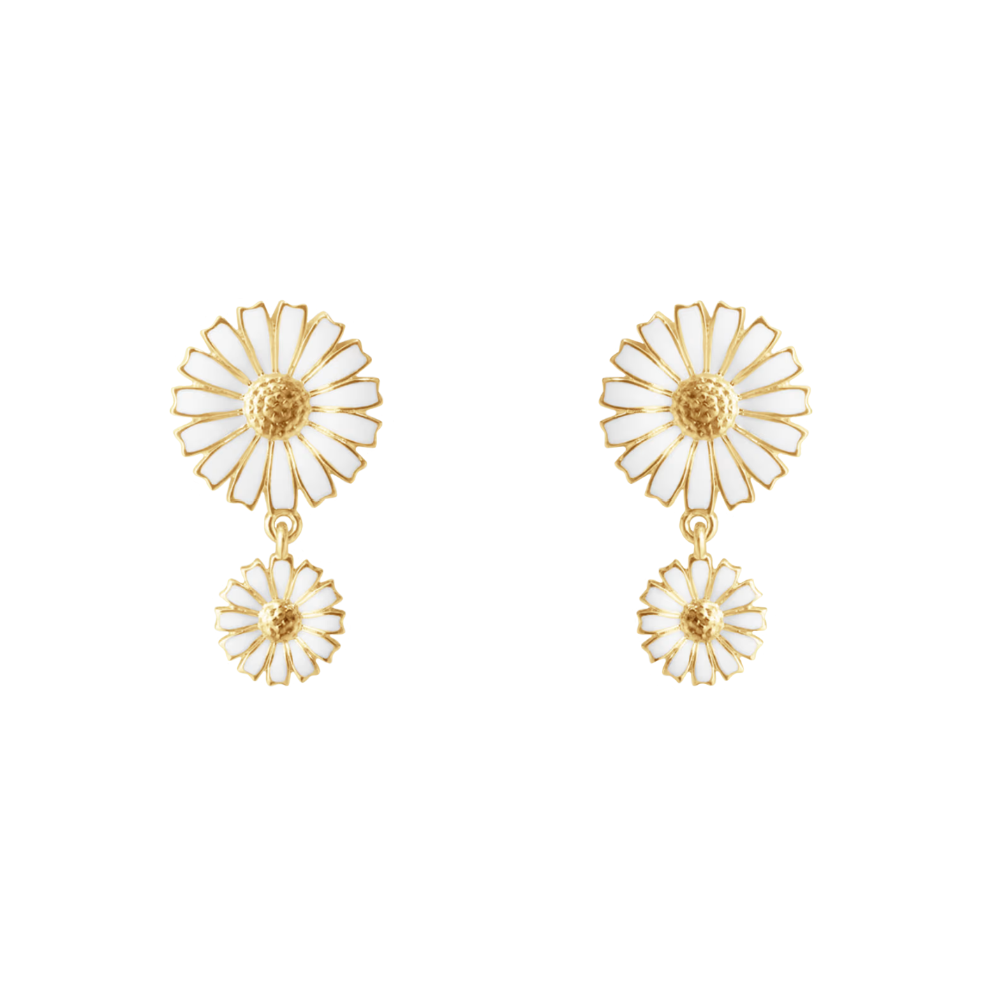 Georg Jensen White Enamel Daisies Gold Plated Drop Earrings
