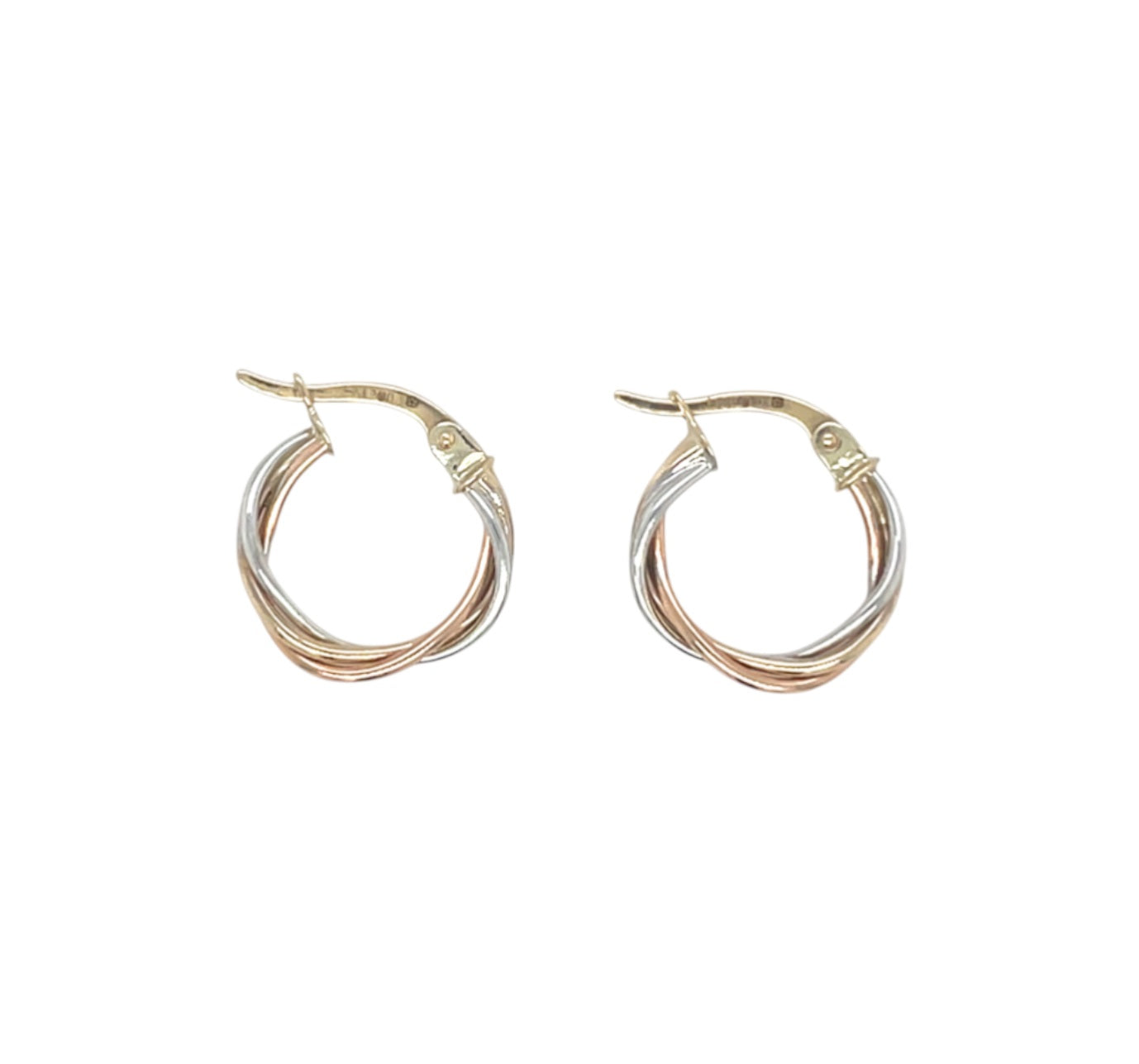 9ct Yellow White & Rose Gold Dainty Russian Hoop Earrings