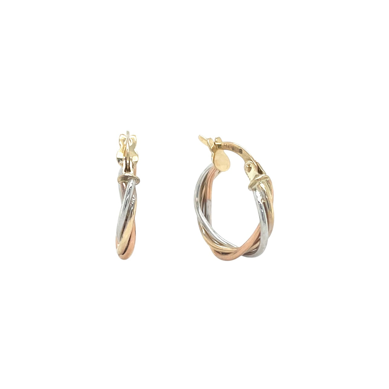 9ct Yellow White & Rose Gold Dainty Russian Hoop Earrings