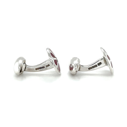 Silver & Cerise Enamel & Diamond Cufflinks 