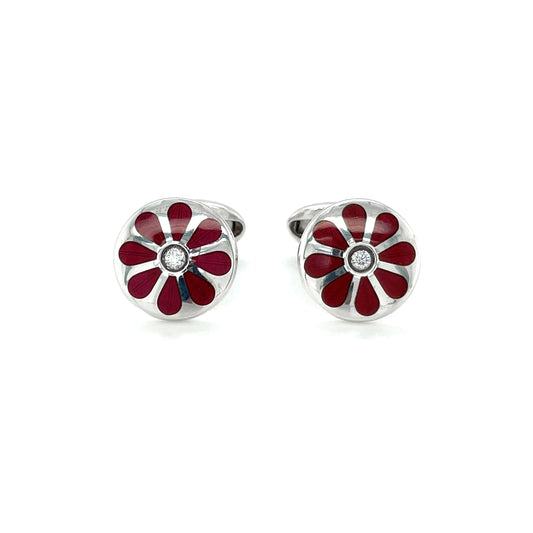 Silver & Cerise Enamel & Diamond Cufflinks 
