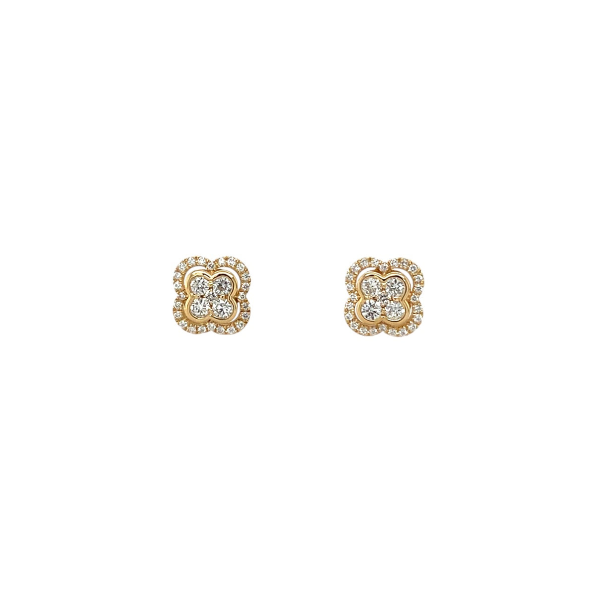 9ct Yellow Gold Diamond Clover Cluster Stud Earrings