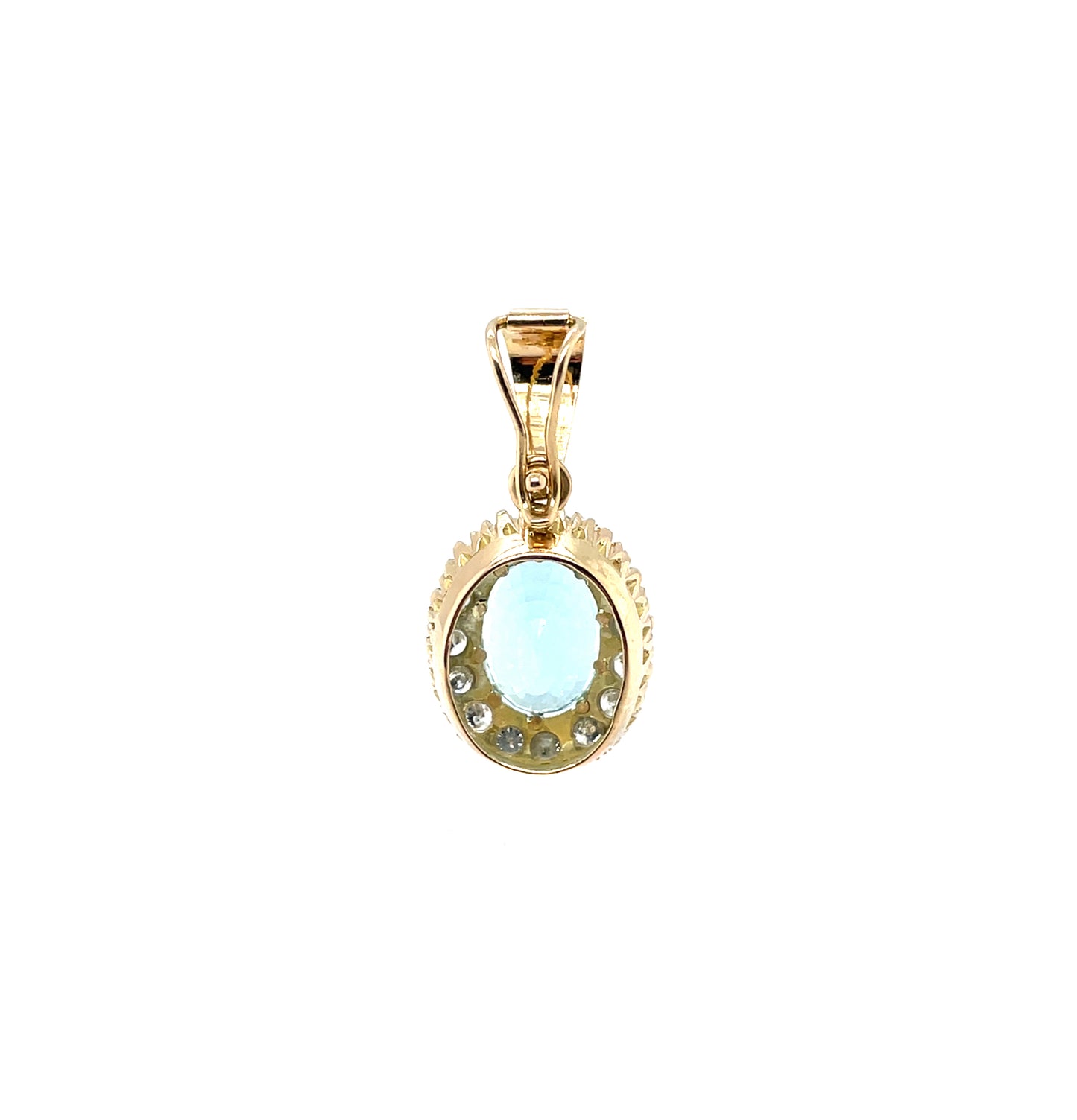18ct Yellow Gold Aquamarine & Diamond Oval Pendant