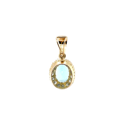 18ct Yellow Gold Aquamarine & Diamond Oval Pendant