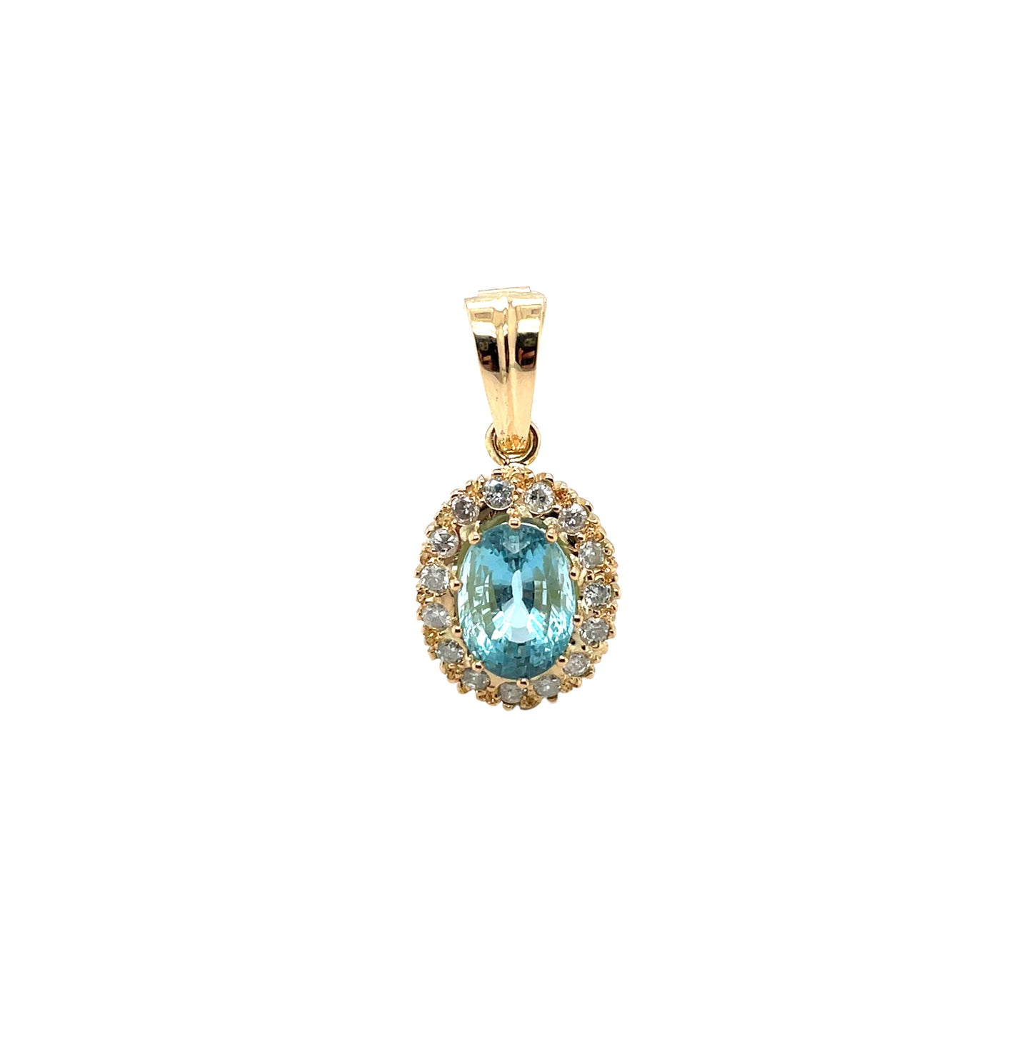 18ct Yellow Gold Aquamarine & Diamond Oval Pendant