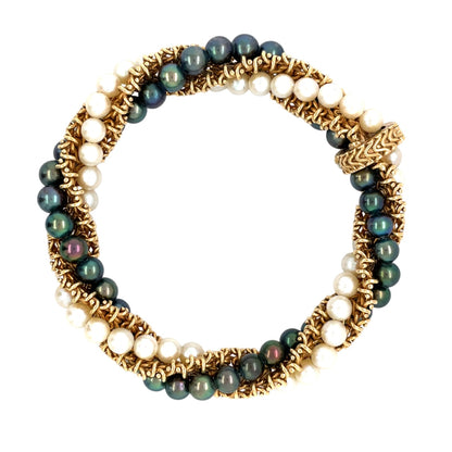 18ct Yellow Gold & Freshwater & Tahitian Pearl Twist Rope Bracelet