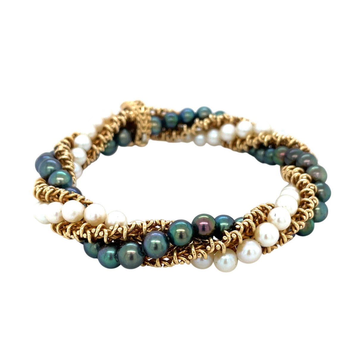 18ct Yellow Gold & Freshwater & Tahitian Pearl Twist Rope Bracelet