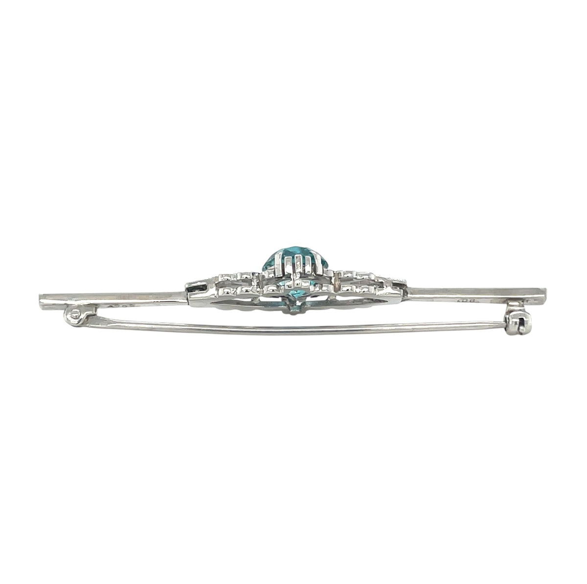 9ct White Gold Blue Zircon & Diamond Brooch