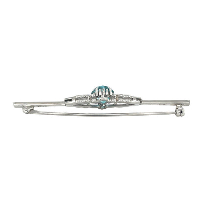 9ct White Gold Blue Zircon & Diamond Brooch