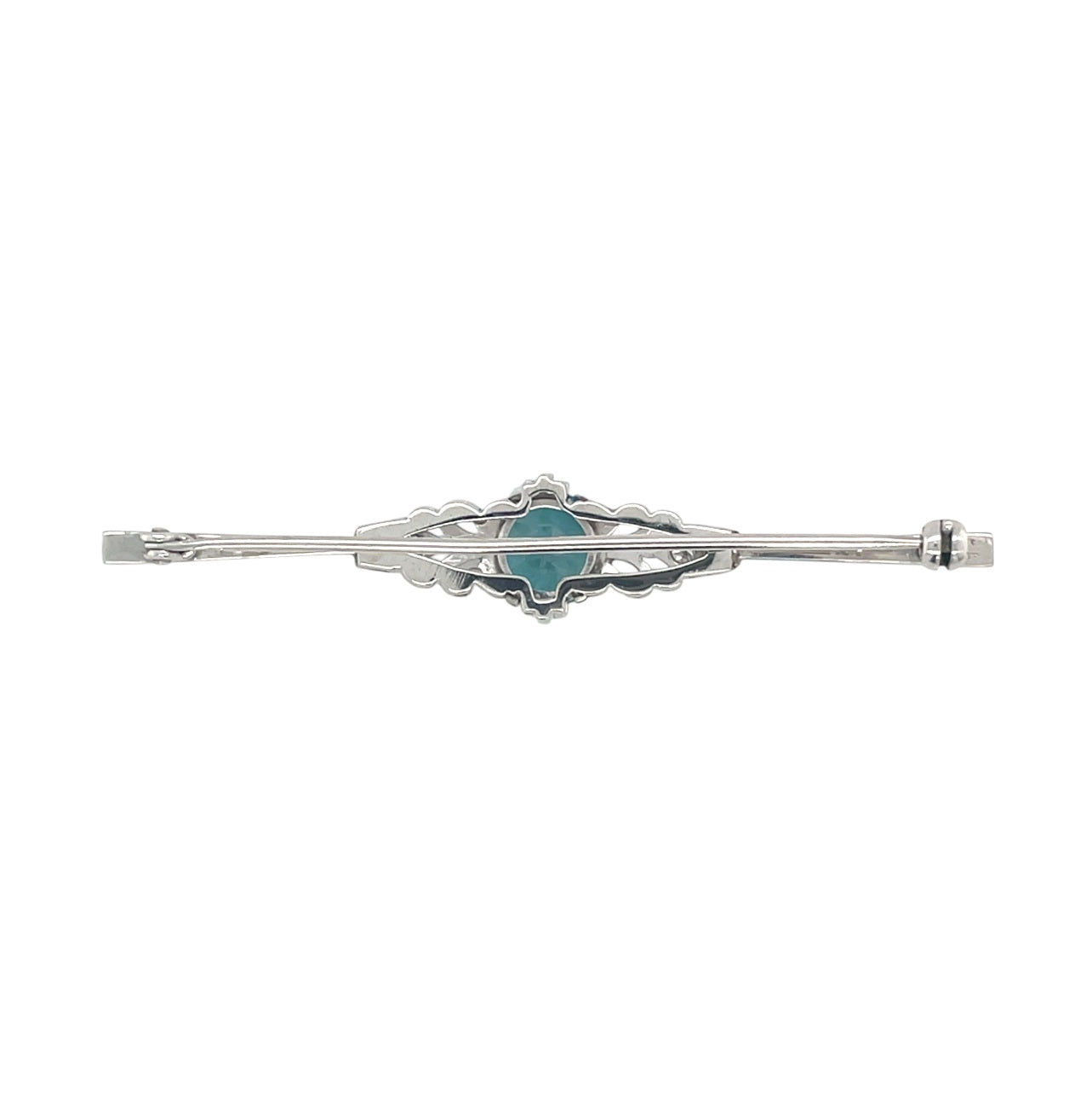 9ct White Gold Blue Zircon & Diamond Brooch