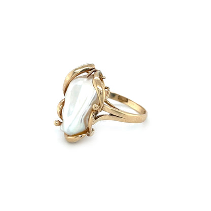 14ct Yellow Gold Baroque Pearl Statement Ring (L)