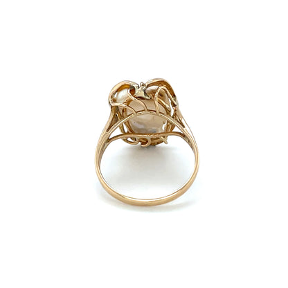 14ct Yellow Gold Baroque Pearl Statement Ring (L)