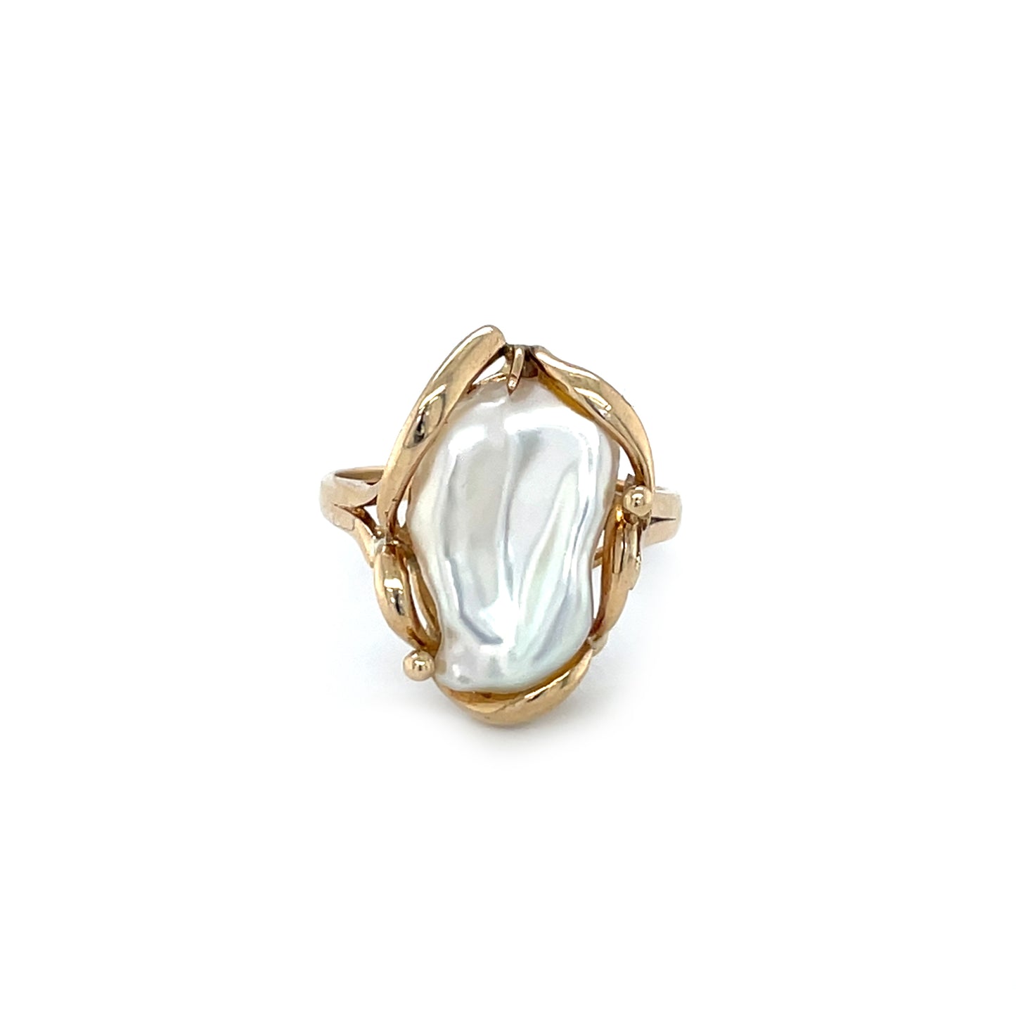 14ct Yellow Gold Baroque Pearl Statement Ring (L)