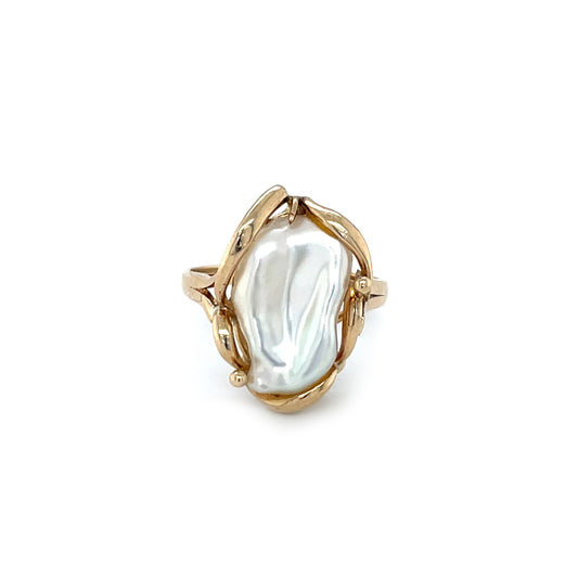 14ct Yellow Gold Baroque Pearl Statement Ring (L)