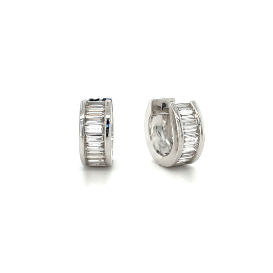 18ct White Gold Baguette-Cut Diamond Hoop Earrings