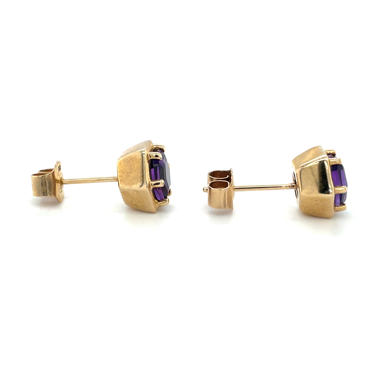 9ct Yellow Gold & Amethyst Octagonal Stud Earrings