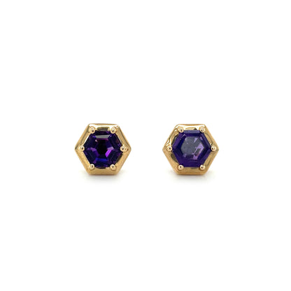 9ct Yellow Gold & Amethyst Octagonal Stud Earrings