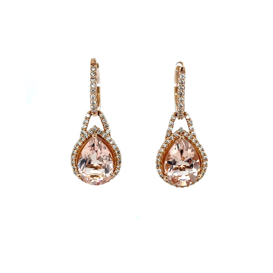14ct Rose Gold Morganite & Diamond Hoop Drop Earrings