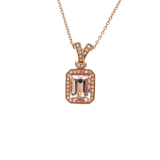 14ct Rose Gold Morganite & Diamond Pendant & Chain
