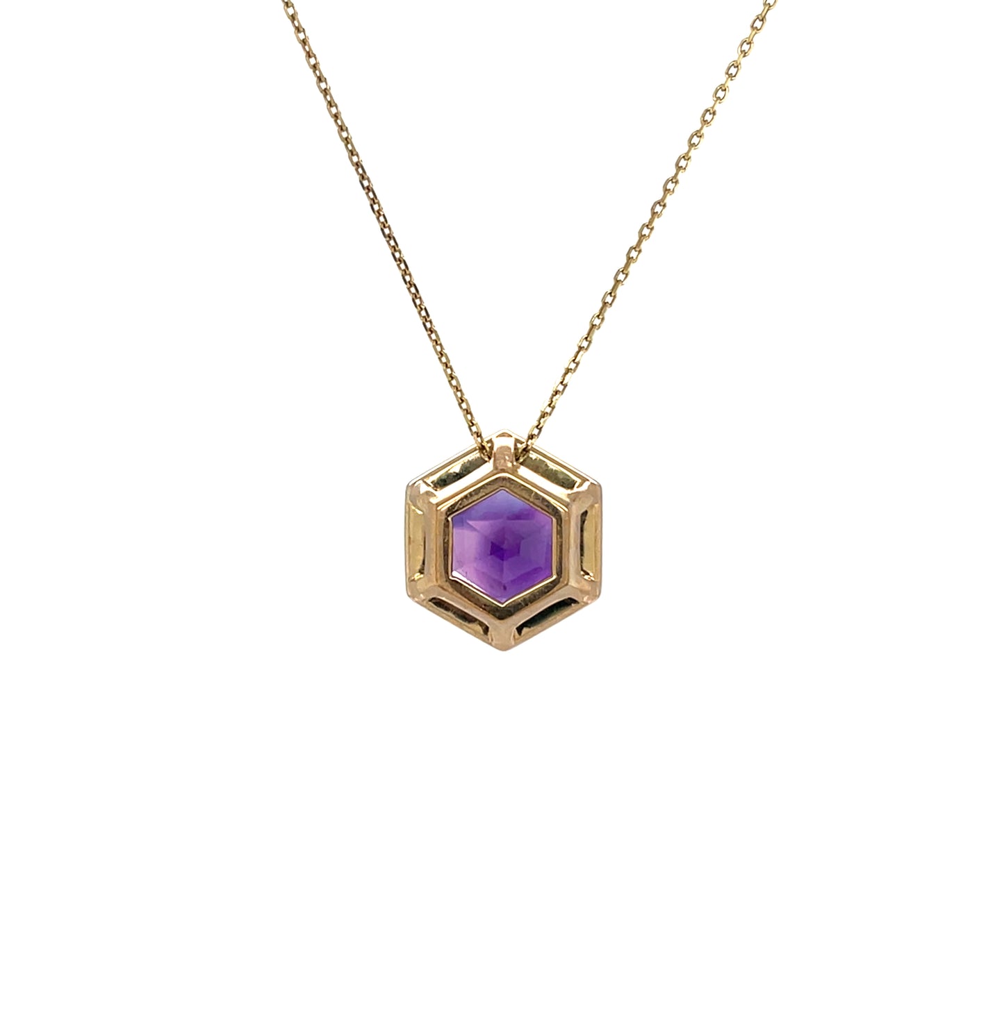 9ct Yellow Gold Octagonal Amethyst Pendant & Chain
