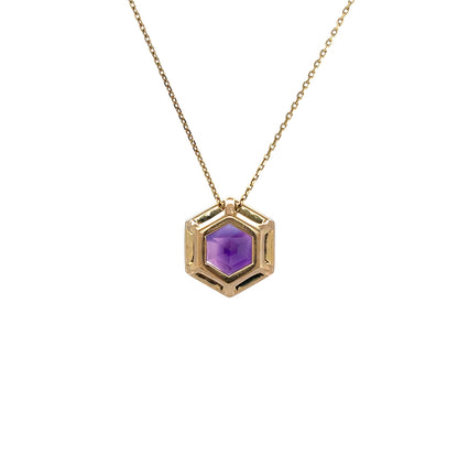 9ct Yellow Gold Octagonal Amethyst Pendant & Chain