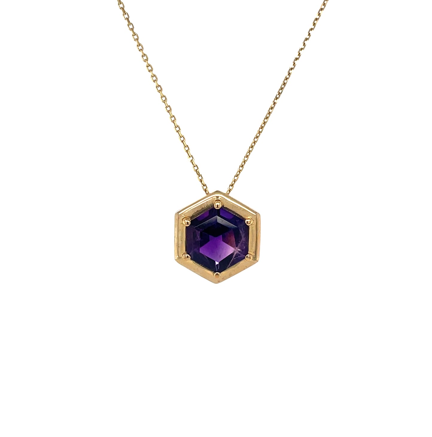 9ct Yellow Gold Octagonal Amethyst Pendant & Chain