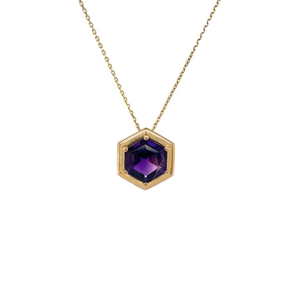 9ct Yellow Gold Octagonal Amethyst Pendant & Chain