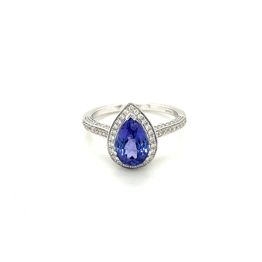 18ct White Gold Tanzanite & Diamond Pear Cluster Ring