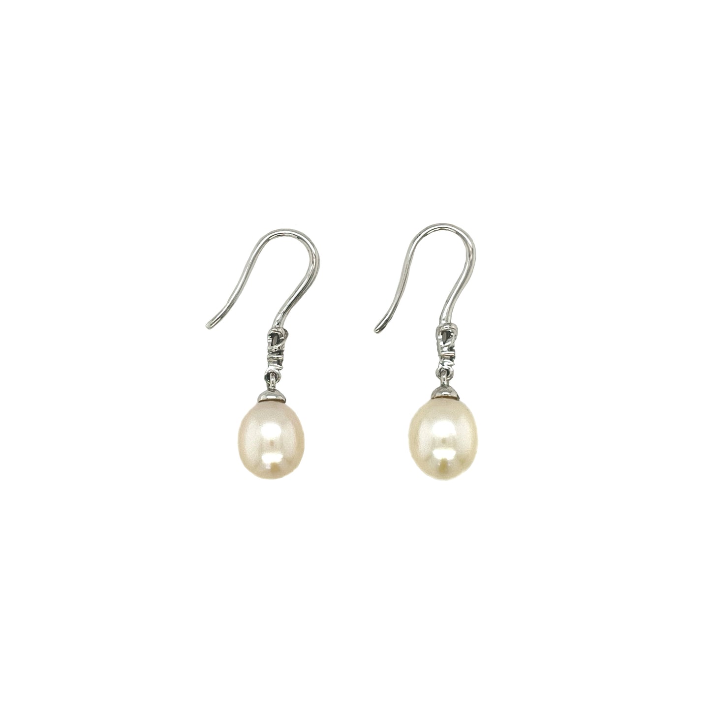 9ct White Gold Drop Pearl & Diamond Earrings