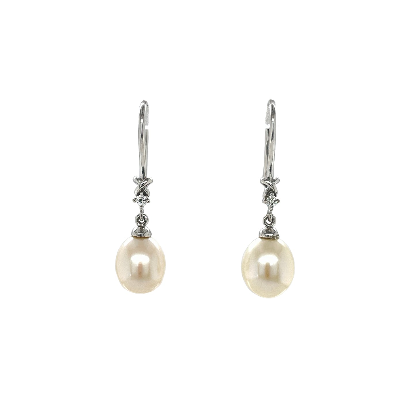 9ct White Gold Drop Pearl & Diamond Earrings