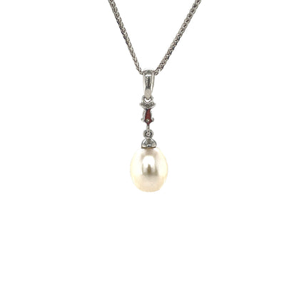 9ct White Gold Freshwater Pearl & Diamond Pendant