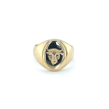 18ct Yellow Gold Bull Seal-Engraved Signet Ring (M)