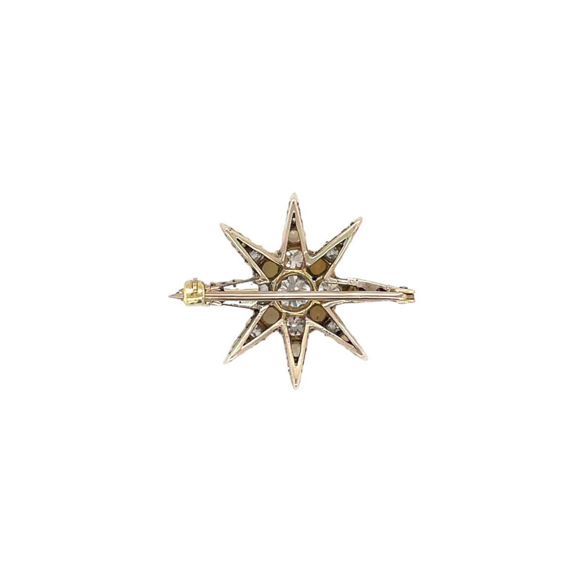 14ct Yellow Gold Diamond & Pearl Star Brooch