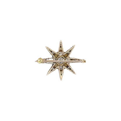 14ct Yellow Gold Diamond & Pearl Star Brooch