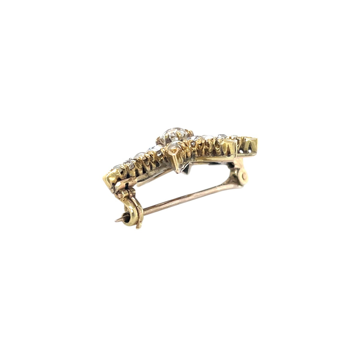 14ct Yellow Gold Diamond & Pearl Star Brooch