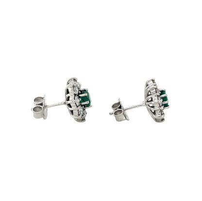 18ct White Gold Emerald & Diamond Cluster Stud Earrings