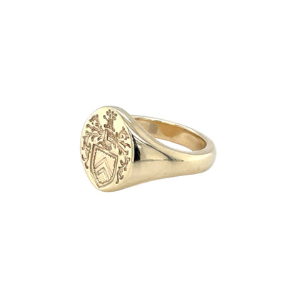 9ct Yellow Gold Coat of Arms 14x12mm Seal Engraved Signet Ring (P)