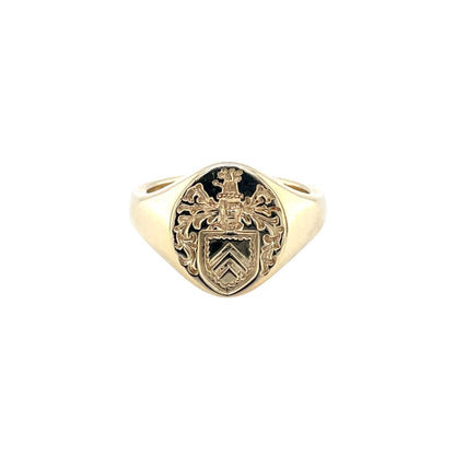 9ct Yellow Gold Coat of Arms 14x12mm Seal Engraved Signet Ring (P)