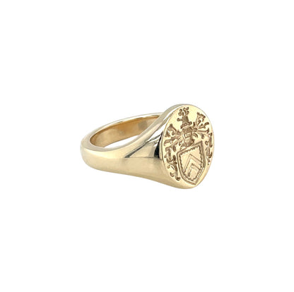 9ct Yellow Gold Coat of Arms 14x12mm Seal Engraved Signet Ring (P)