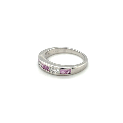 18ct White Gold Diamond & Pink Sapphire Eternity Ring