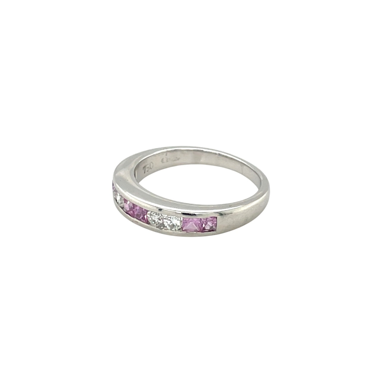 18ct White Gold Diamond & Pink Sapphire Eternity Ring (M)