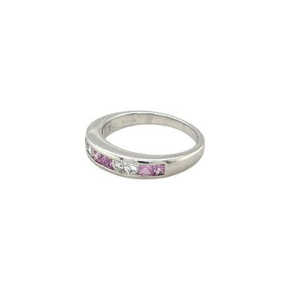 18ct White Gold Diamond & Pink Sapphire Eternity Ring (M)