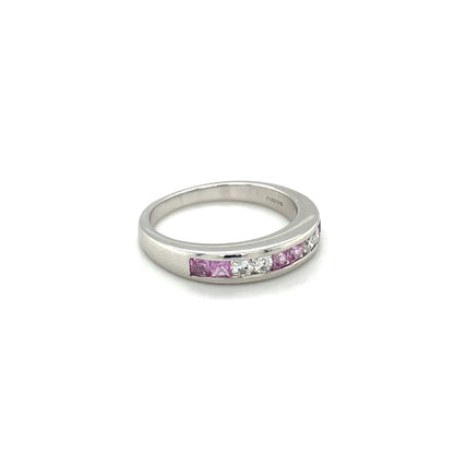 18ct White Gold Diamond & Pink Sapphire Eternity Ring