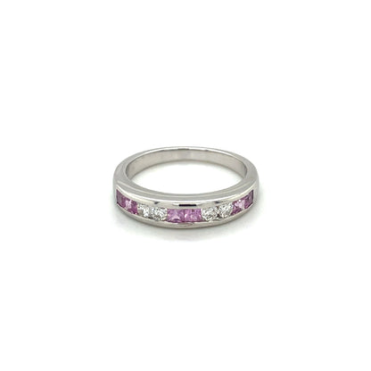 18ct White Gold Diamond & Pink Sapphire Eternity Ring