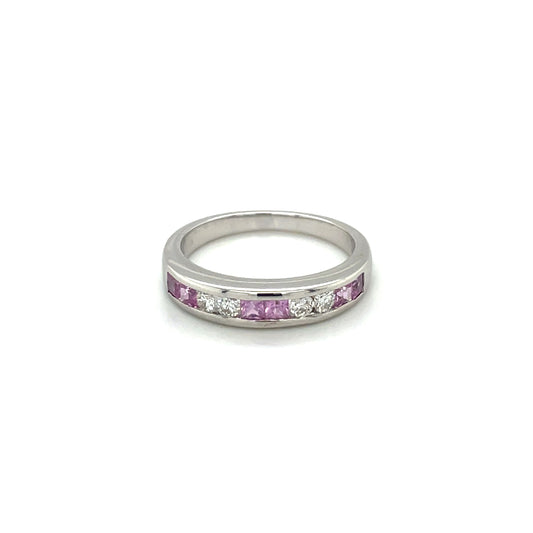 18ct White Gold Diamond & Pink Sapphire Eternity Ring