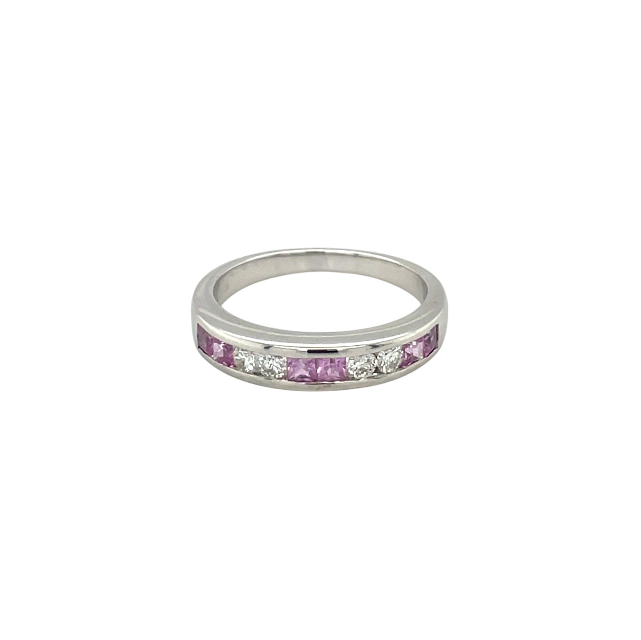 18ct White Gold Diamond & Pink Sapphire Eternity Ring (M)